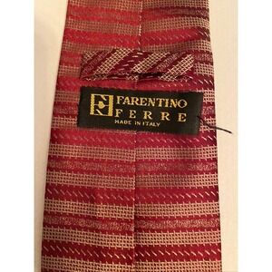 Farentino Ferre Red Gold Striped Silk‎ Tie Made in Italy Woven Necktie